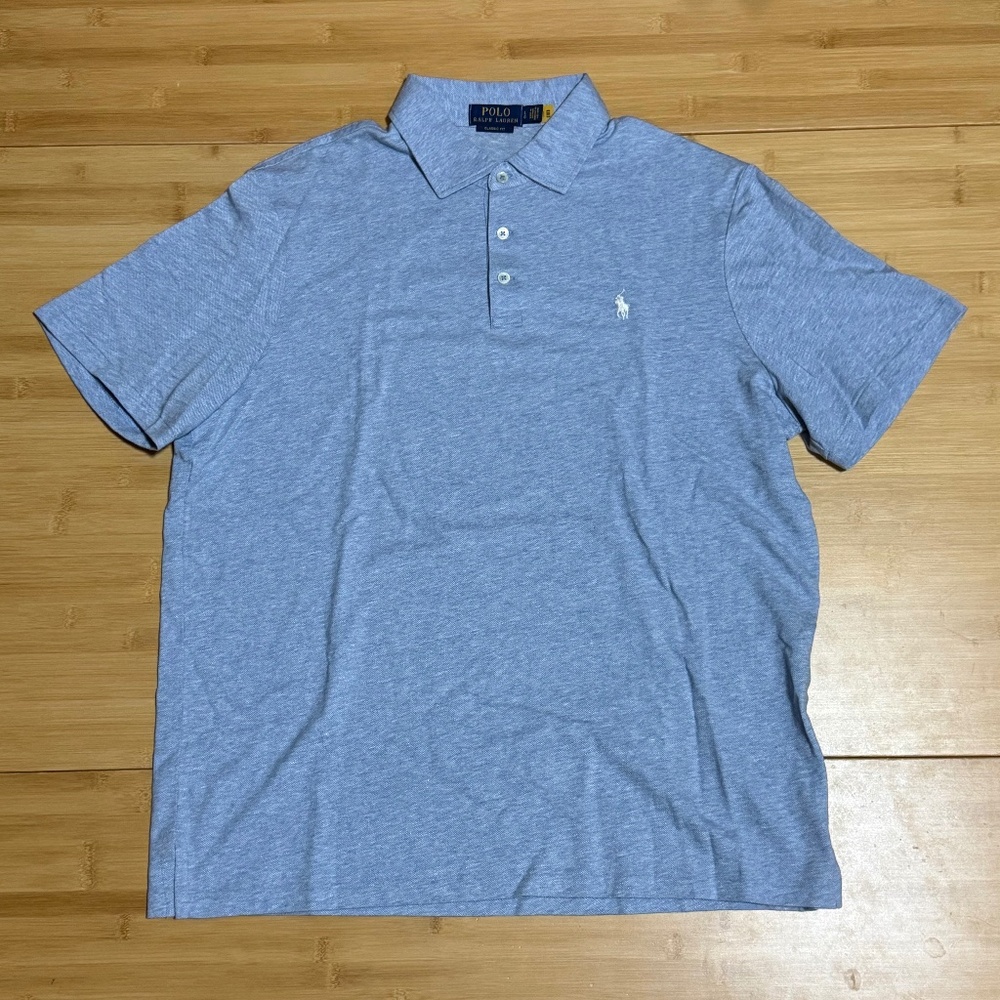 Polo Ralph Lauren Blue Heather 3 Button Polo Shirt Large New